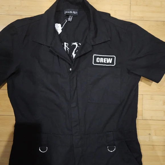 Rare Dolls Kill Logo Crew Merch Unisex Black White Jumpsuit Boiler Suit & Hat S - Picture 4 of 9
